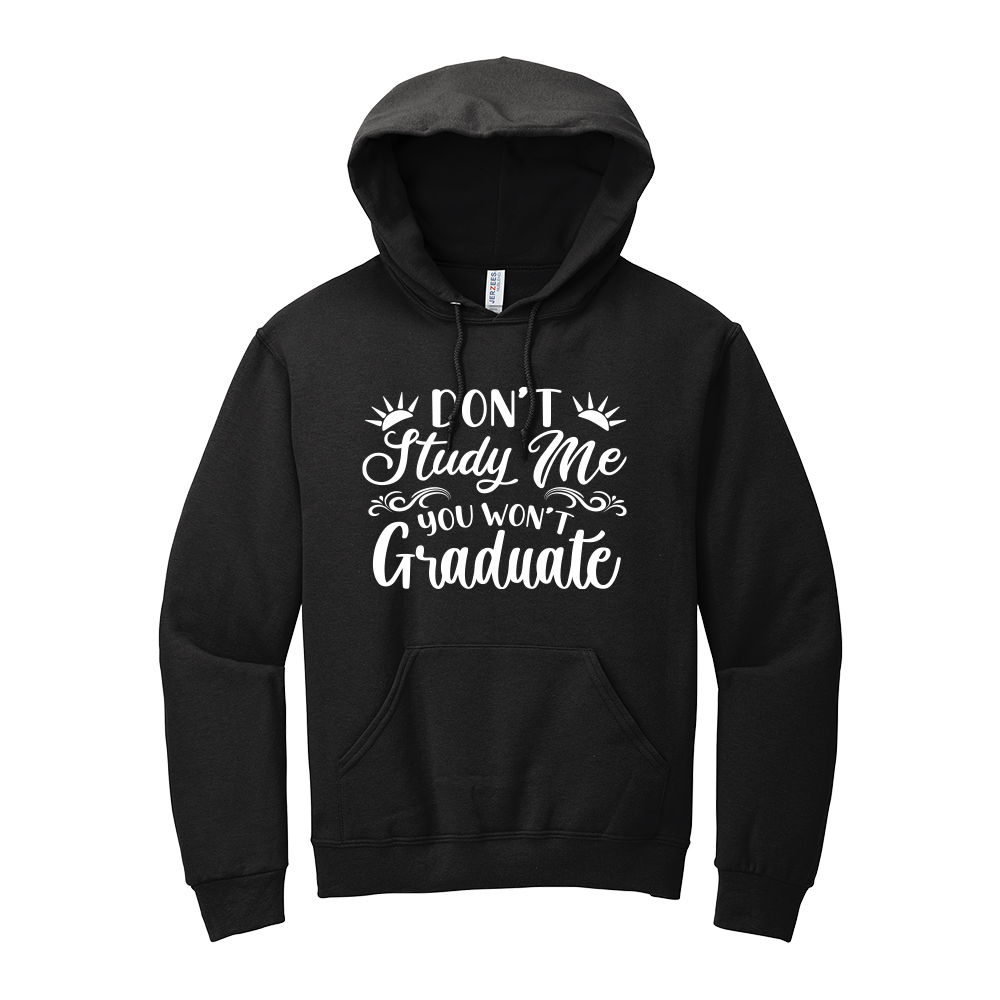 Black hoodie with funny graduation quote print