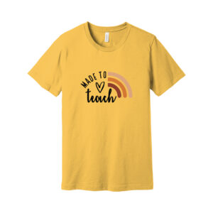 Mustard yellow t-shirt with Made to Teach print