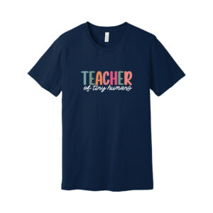 Navy blue teacher t-shirt with colorful text design