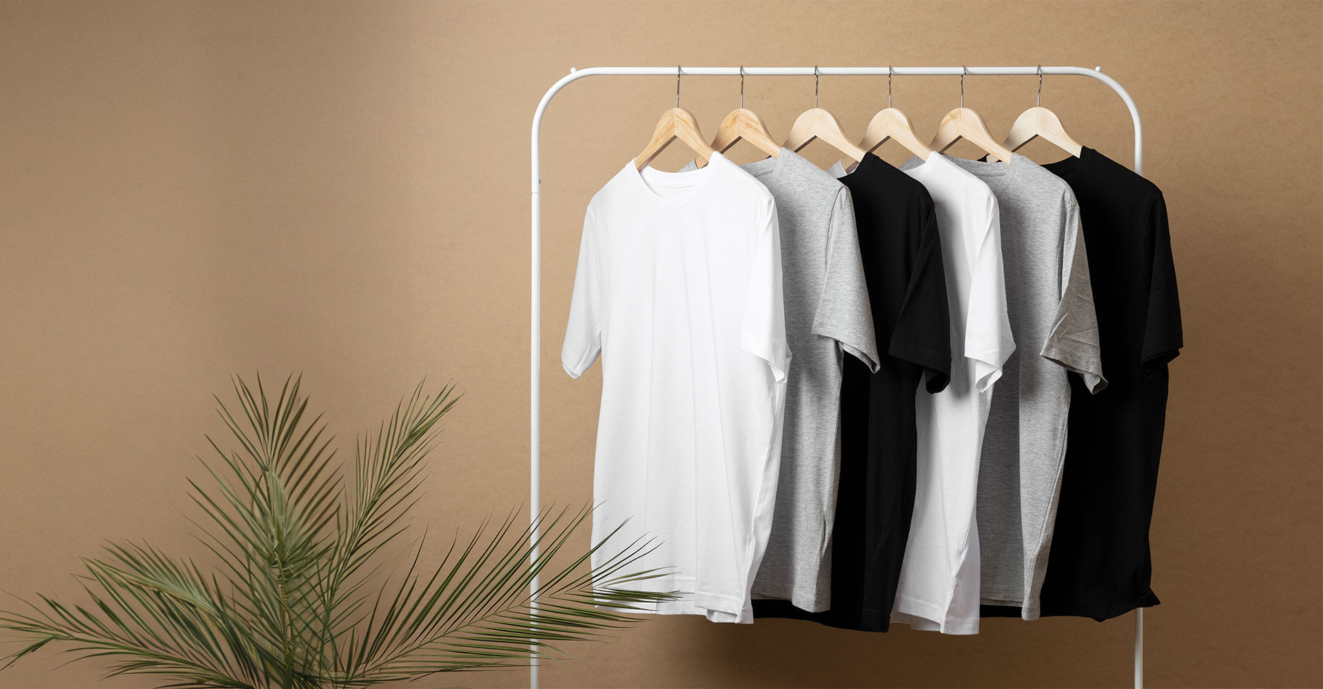 Assorted t-shirts on rack minimalist fashion display