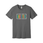 Gray director t-shirt with colorful lettering.