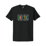 Black director t-shirt with colorful lettering design