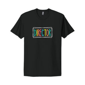 Black director t-shirt with colorful lettering design