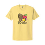 Yellow t-shirt with colorful director design print.
