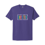Purple director T-shirt with colorful text design