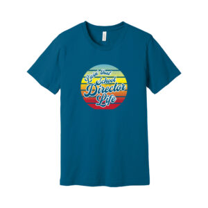 Blue t-shirt with colorful school director life print